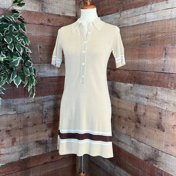 Vintage | Dresses | Scot Club Vintage 7s Tan Brown Stripe 34 Button Pointed  Collar Dress | Poshmark